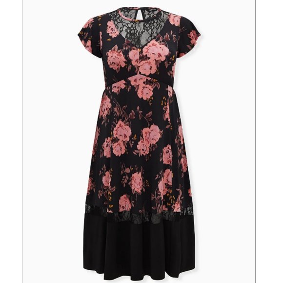 torrid Dresses & Skirts - Torrid 3 Black Floral Studio Knit Midi Dress
